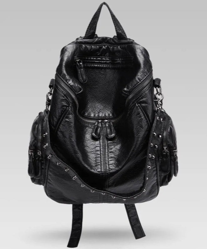 KOOPER™ Sheepskin Rivet Backpack – Korean Style Large-Capacity Leather Bookbag
