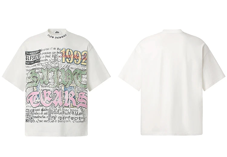 KOOPER™ Oversized Graffiti Gothic Tee – Vintage Hip Hop Streetwear 100% Cotton