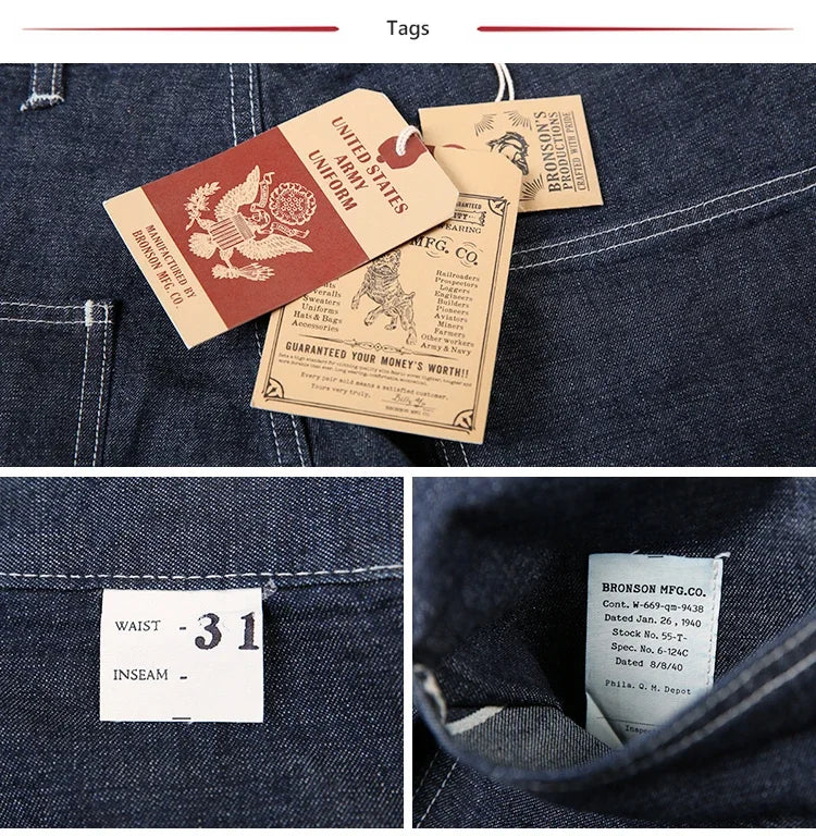 KOOPER™ Bronson CCC P40 Selvedge Denim Dungarees – Military Utility Loose Fit Jeans