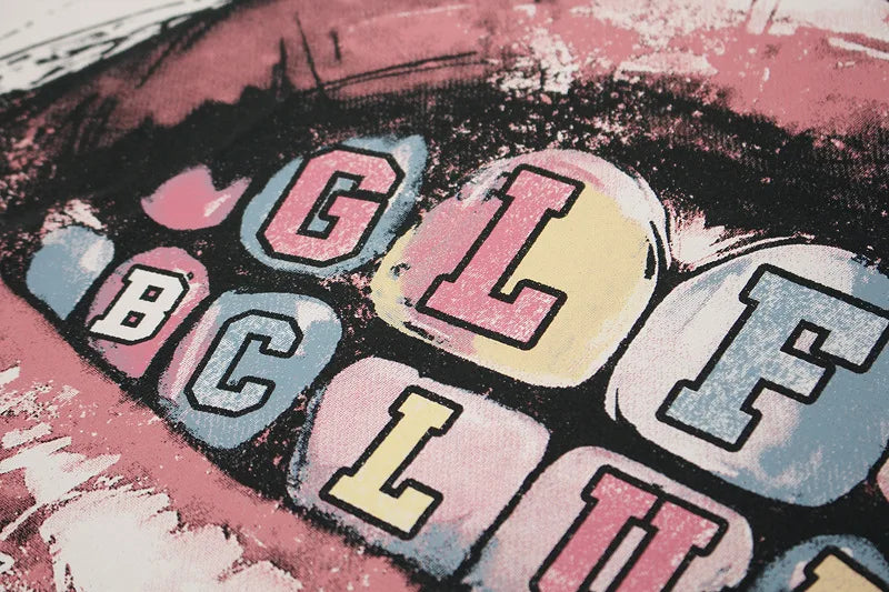 KOOPER™ Ripped Graffiti Y2K Tee – High Street Painted Loose-Fit T-Shirt