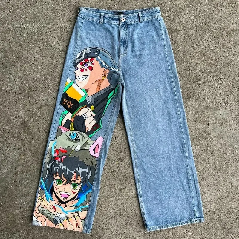 KOOPER™ Y2K Baggy Anime Jeans – Harajuku Vintage Wide-Leg Streetwear
