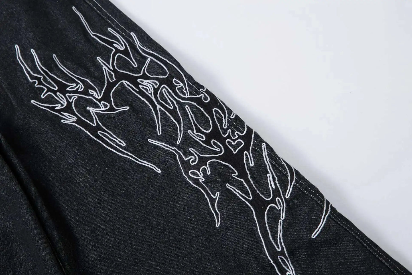 KOOPER™ Vintage Embroidered Black Jeans – Loose Fit Wide Leg Streetwear