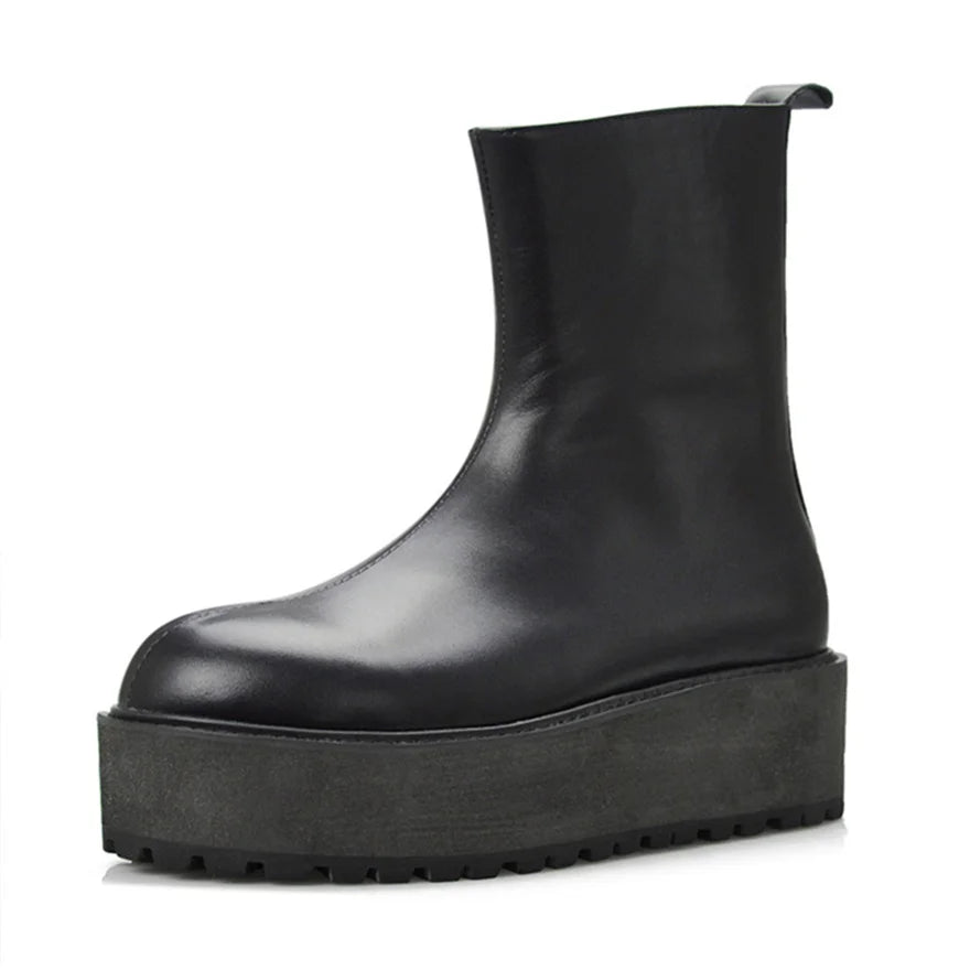 KOOPER™ Vantage Handmade Luxury Leather Chunky Sole Boots – Custom Retro Zipper Design