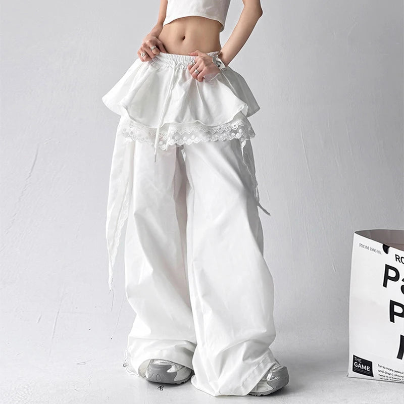 KOOPER™ Y2K Lace Patchwork Cargo Pants – Harajuku Wide Leg Streetwear