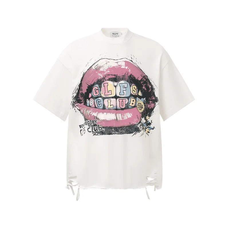 KOOPER™ Ripped Graffiti Y2K Tee – High Street Painted Loose-Fit T-Shirt