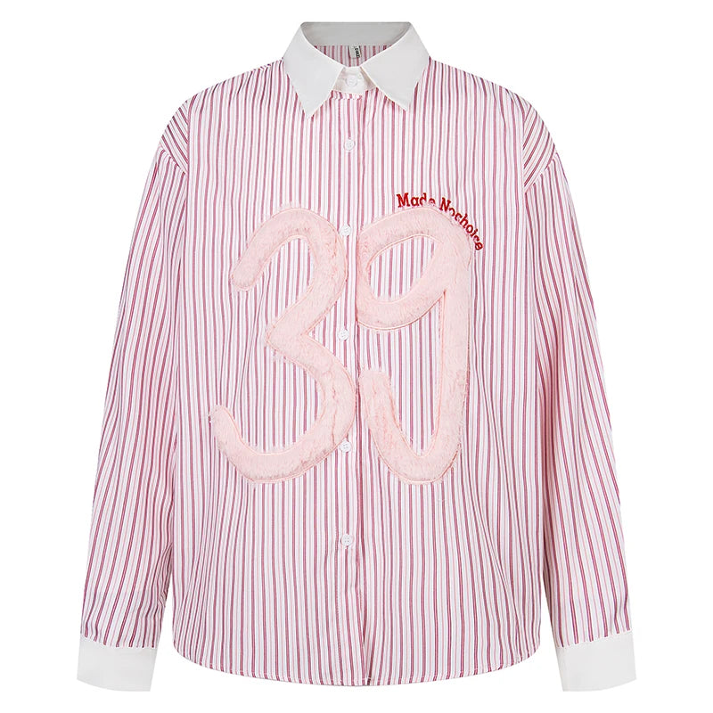 KOOPER™ Oversized Striped Shirt – Unisex Streetwear Patchwork Design