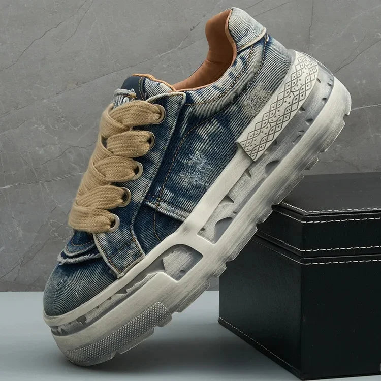 KOOPER™ Retro Washed Denim Board Shoes – Unisex Canvas Sports & Casual Sneakers