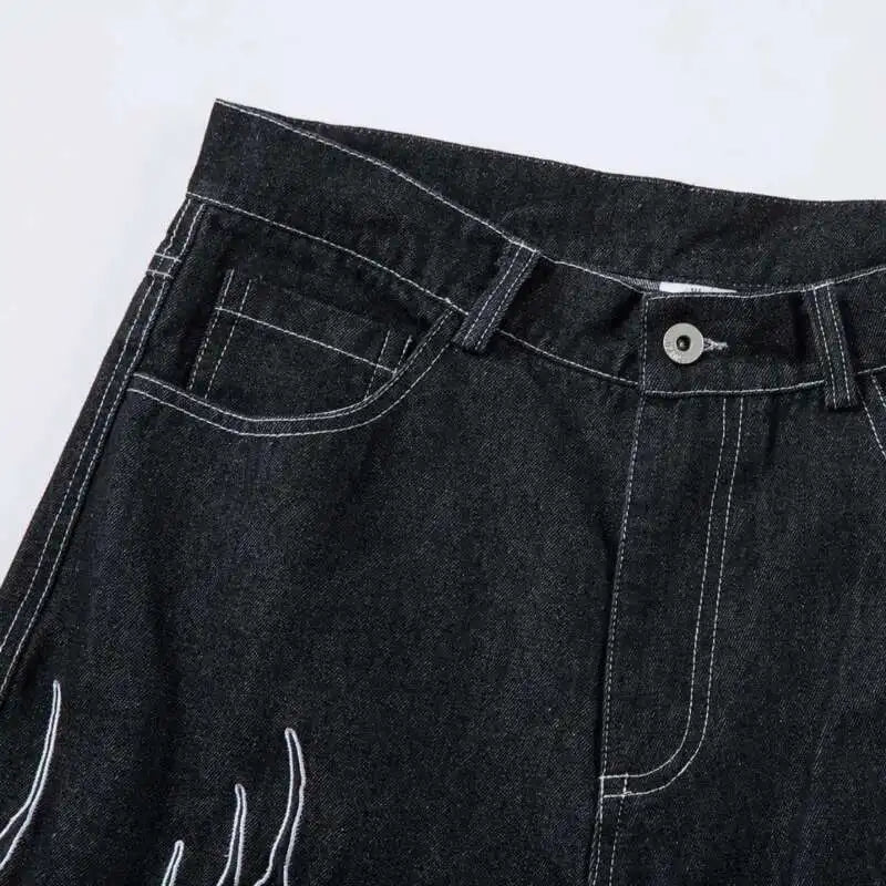 KOOPER™ Vintage Embroidered Black Jeans – Loose Fit Wide Leg Streetwear