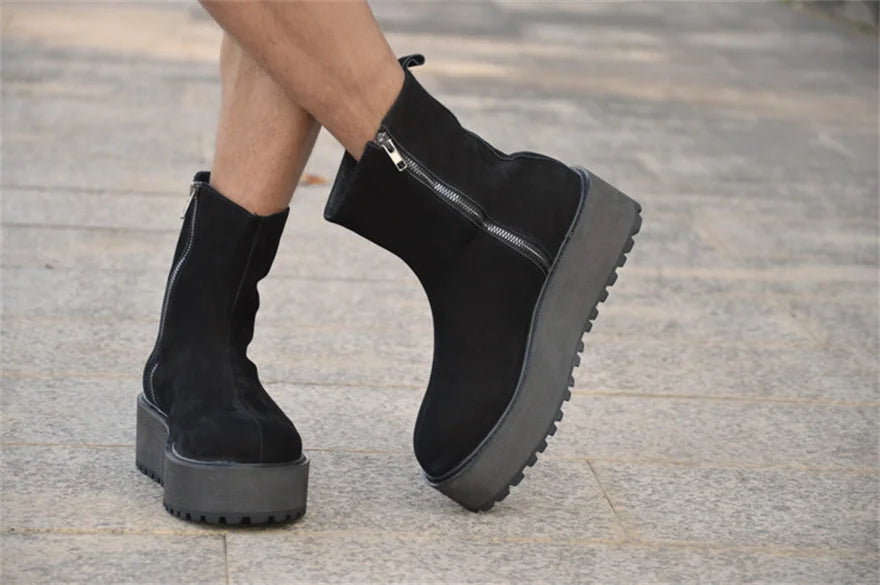 KOOPER™ Vantage Handmade Luxury Leather Chunky Sole Boots – Custom Retro Zipper Design