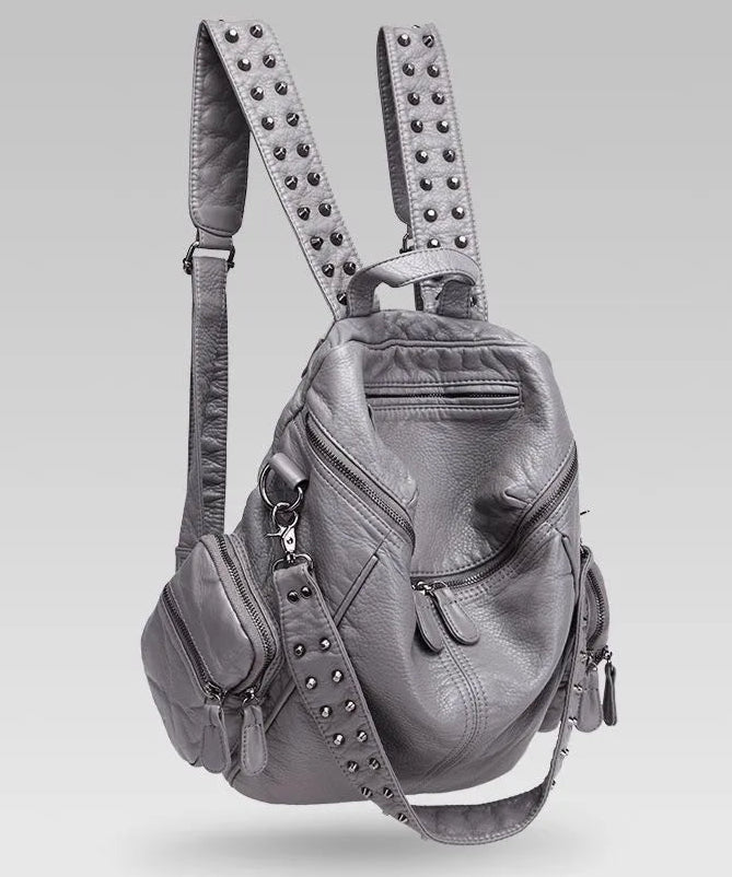 KOOPER™ Sheepskin Rivet Backpack – Korean Style Large-Capacity Leather Bookbag