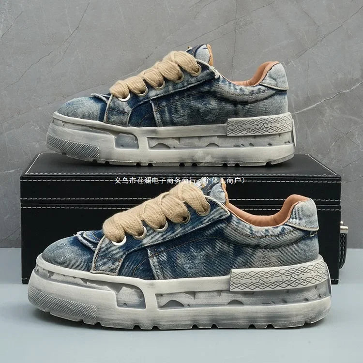 KOOPER™ Retro Washed Denim Board Shoes – Unisex Canvas Sports & Casual Sneakers