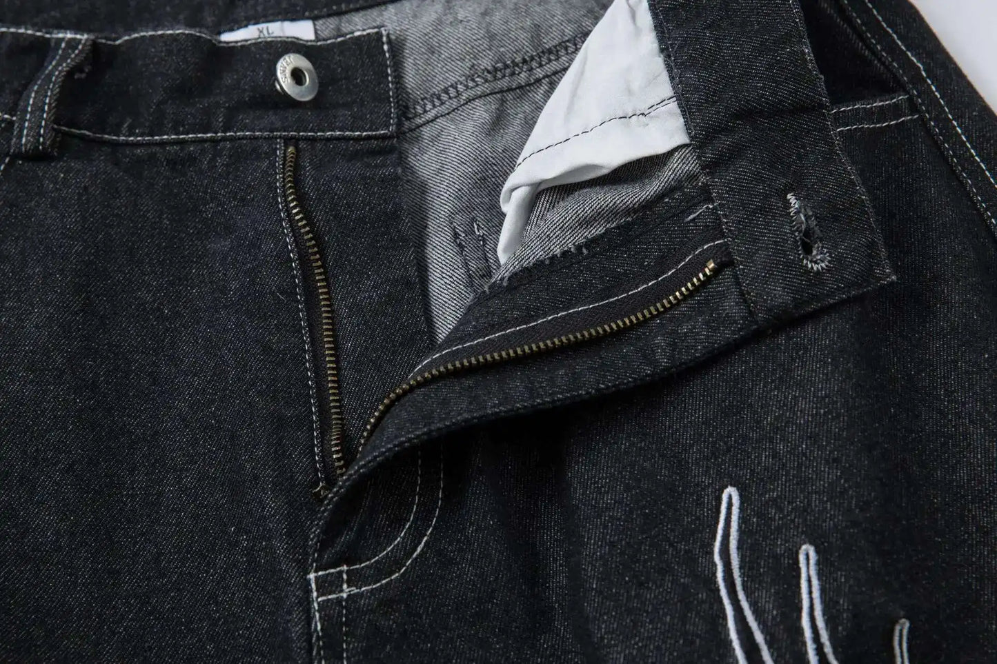 KOOPER™ Vintage Embroidered Black Jeans – Loose Fit Wide Leg Streetwear