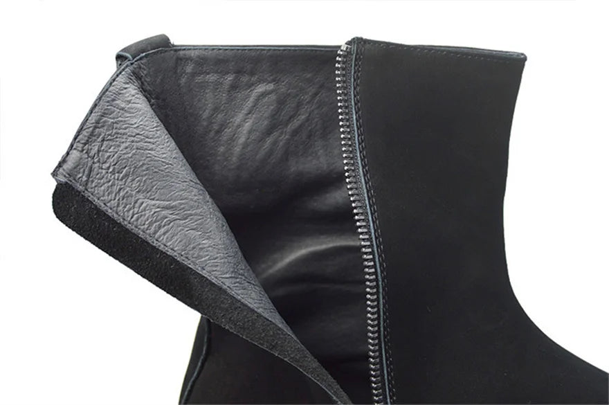 KOOPER™ Vantage Handmade Luxury Leather Chunky Sole Boots – Custom Retro Zipper Design