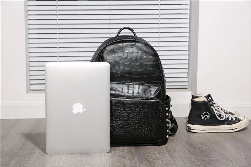 KOOPER™ Alligator Embossed Rivet Backpack – Luxury Unisex Laptop & School Bag