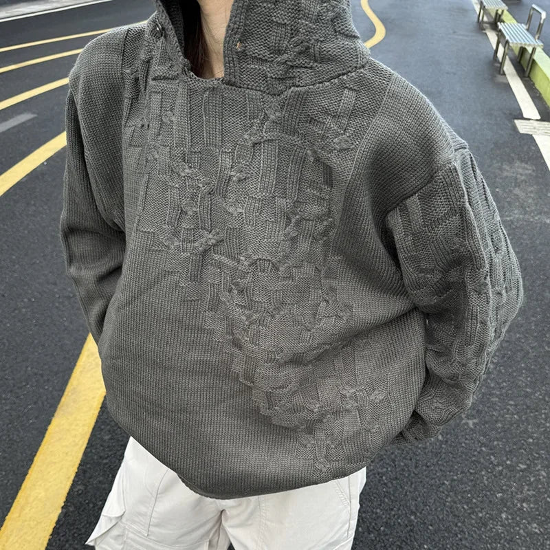 KOOPER™ American Style Knitted Hoodie Jacket – Autumn Casual Loose Fit Unisex Zip Sweater