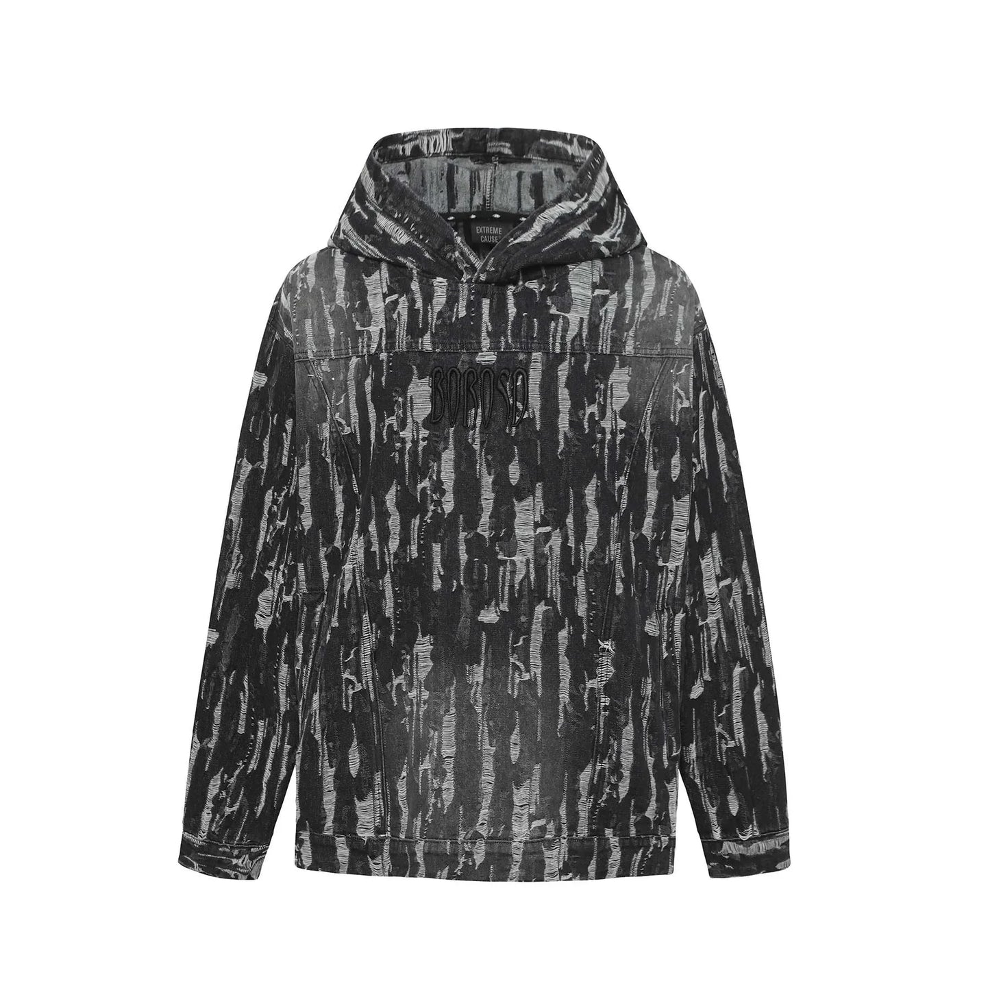 KOOPER™ Ripped Denim Hoodie – American Letter Embroidery High Street Unisex Sweatshirt