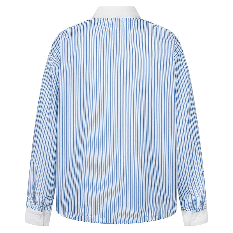 KOOPER™ Oversized Striped Shirt – Unisex Streetwear Patchwork Design