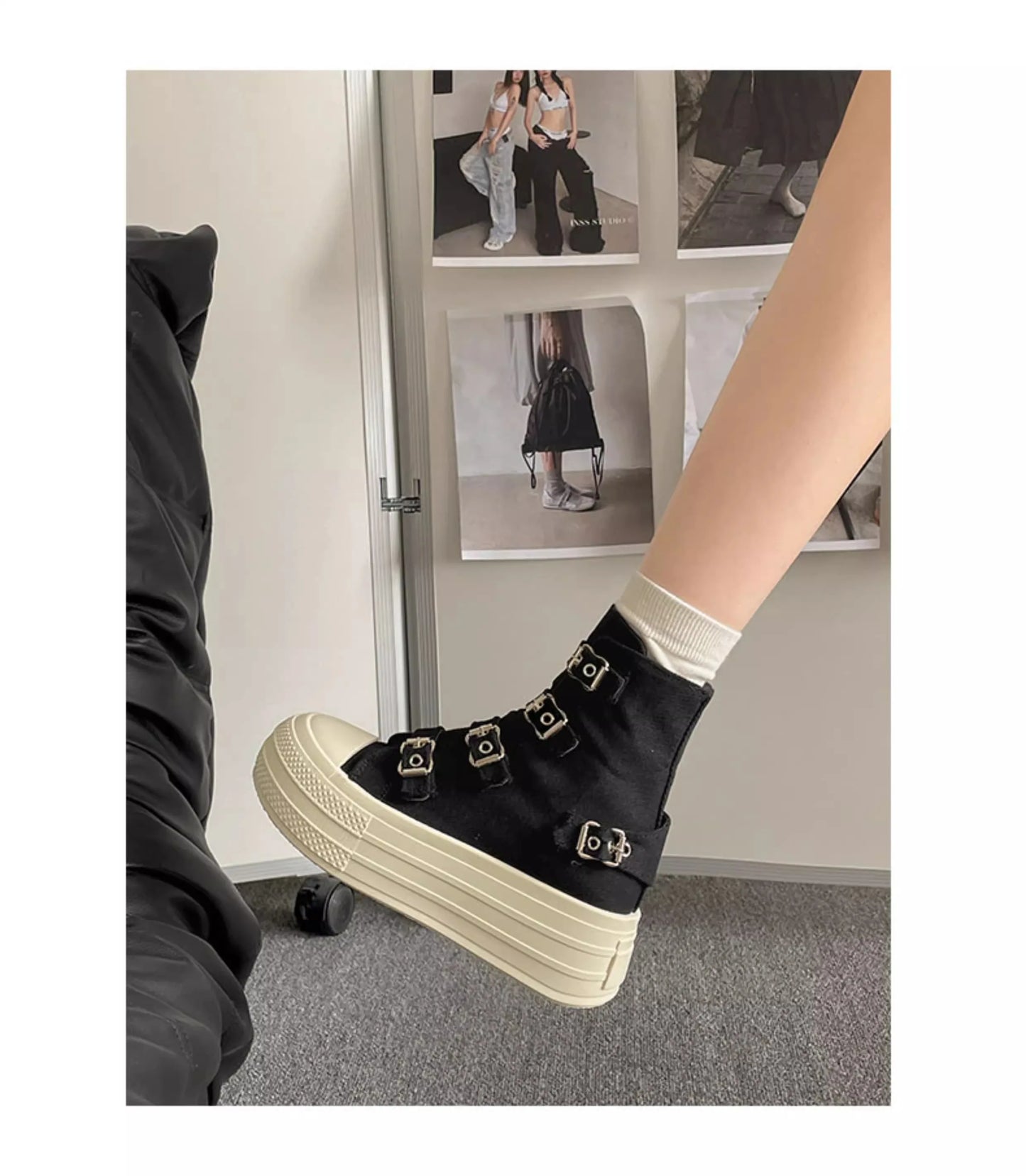 KOOPER™ Women’s High-Top Canvas Boots – Buckle Strap & Side Zip Streetwear