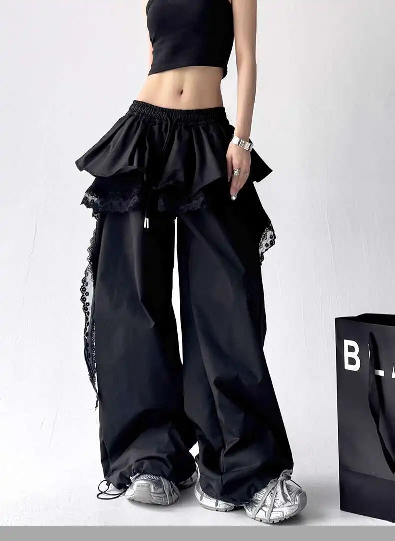 KOOPER™ Y2K Lace Patchwork Cargo Pants – Harajuku Wide Leg Streetwear