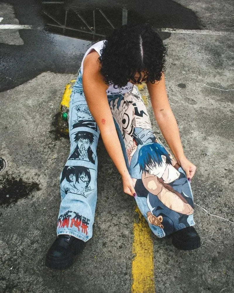 KOOPER™ Y2K Baggy Anime Jeans – Harajuku Vintage Wide-Leg Streetwear