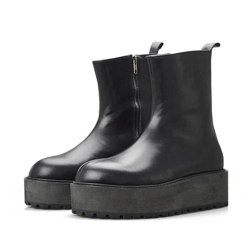 KOOPER™ Vantage Handmade Luxury Leather Chunky Sole Boots – Custom Retro Zipper Design