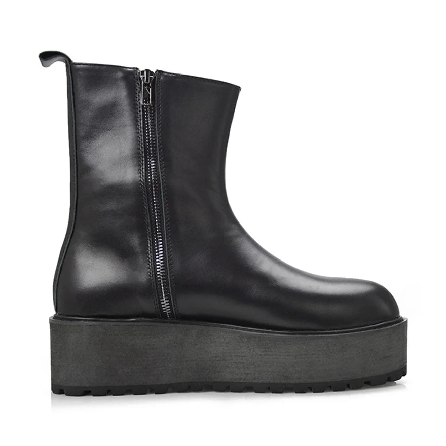 KOOPER™ Vantage Handmade Luxury Leather Chunky Sole Boots – Custom Retro Zipper Design