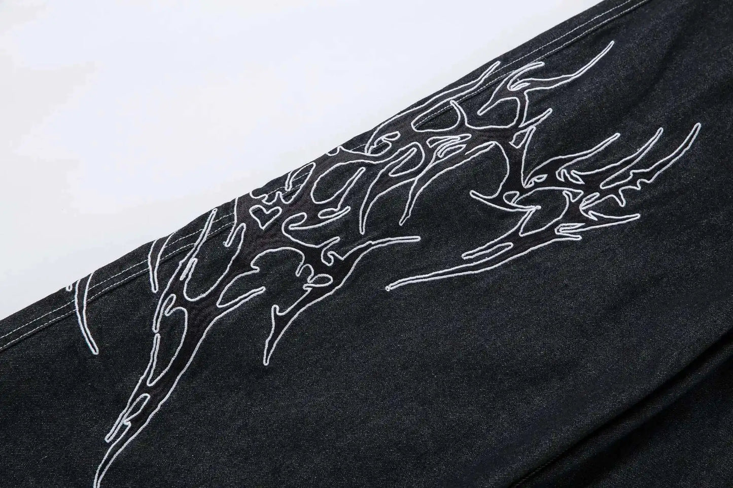 KOOPER™ Vintage Embroidered Black Jeans – Loose Fit Wide Leg Streetwear