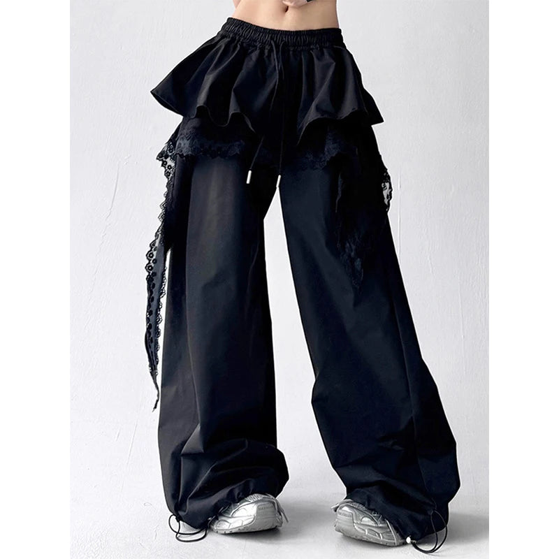 KOOPER™ Y2K Lace Patchwork Cargo Pants – Harajuku Wide Leg Streetwear