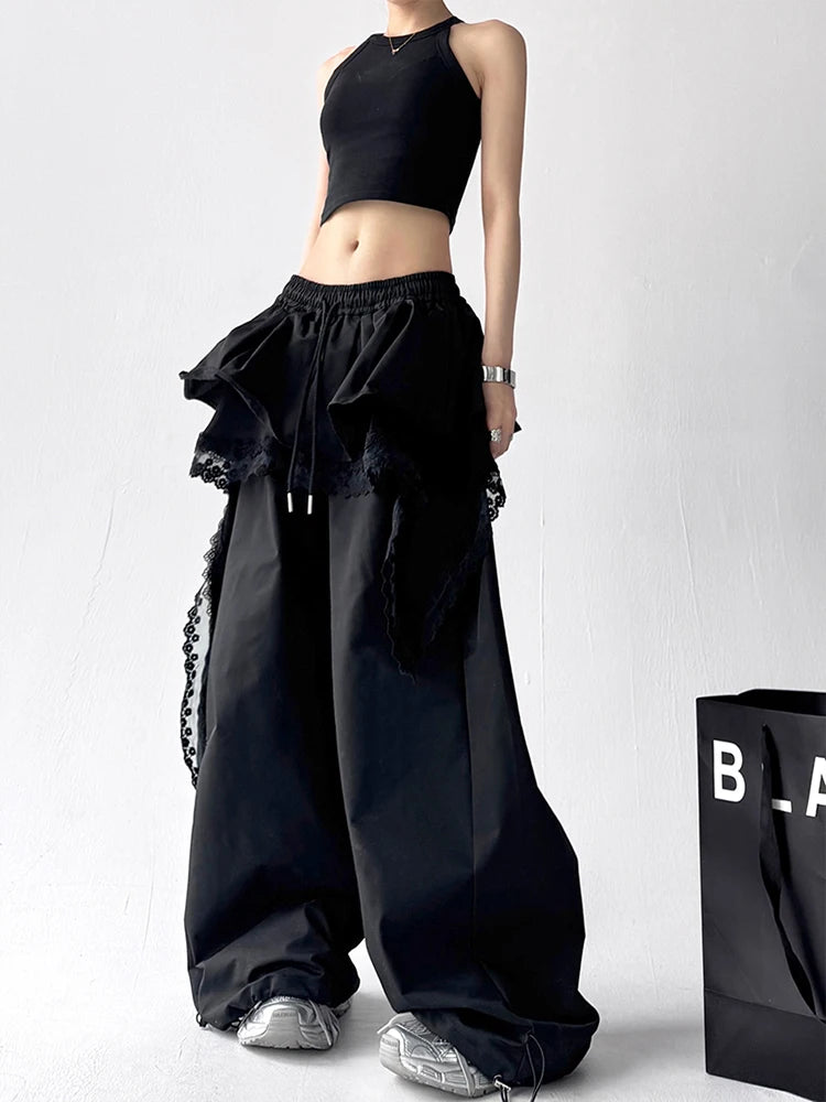 KOOPER™ Y2K Lace Patchwork Cargo Pants – Harajuku Wide Leg Streetwear