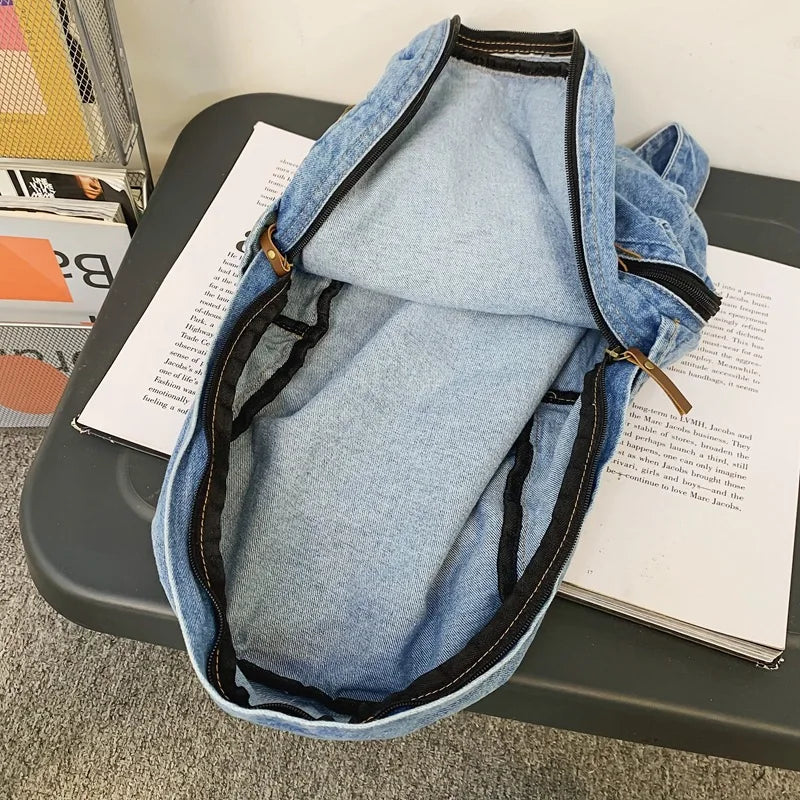KOOPER™ Denim School Backpack – Trendy Multi-Pocket Large-Capacity Jeans Bag