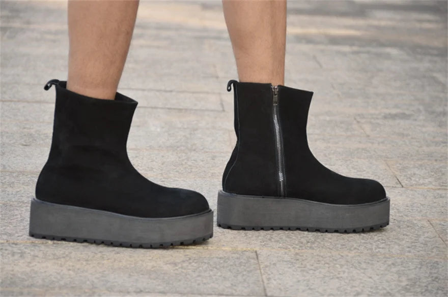 KOOPER™ Vantage Handmade Luxury Leather Chunky Sole Boots – Custom Retro Zipper Design
