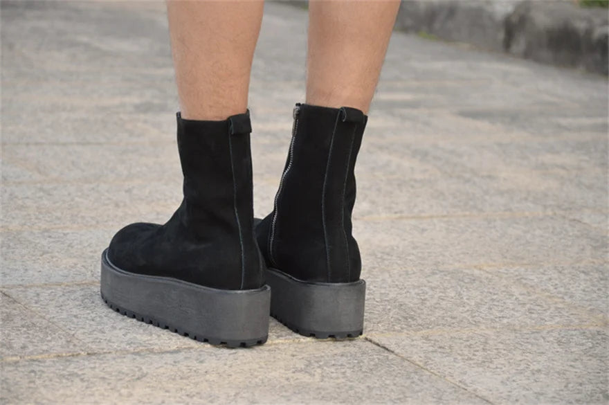 KOOPER™ Vantage Handmade Luxury Leather Chunky Sole Boots – Custom Retro Zipper Design