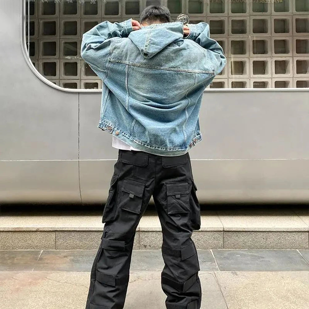 KOOPER™ Washed Denim Hoodie – Unisex Retro Streetwear Sweatshirt