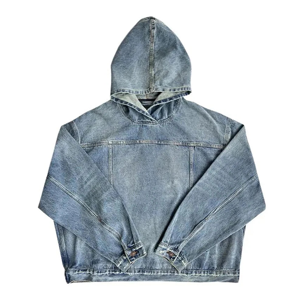 KOOPER™ Washed Denim Hoodie – Unisex Retro Streetwear Sweatshirt