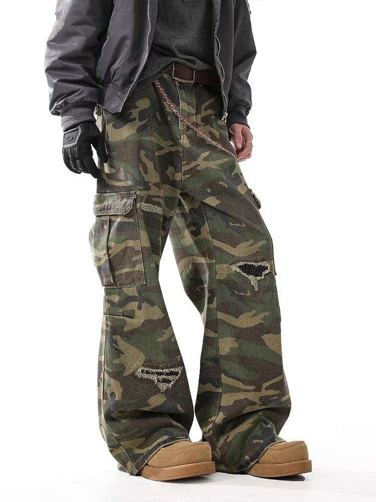KOOPER™ American Retro Cleanfit Camouflage Workwear Pants – Straight Leg High Street Jeans