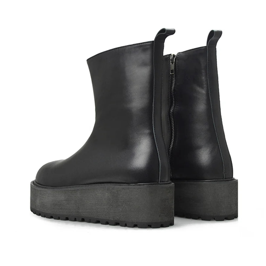 KOOPER™ Vantage Handmade Luxury Leather Chunky Sole Boots – Custom Retro Zipper Design