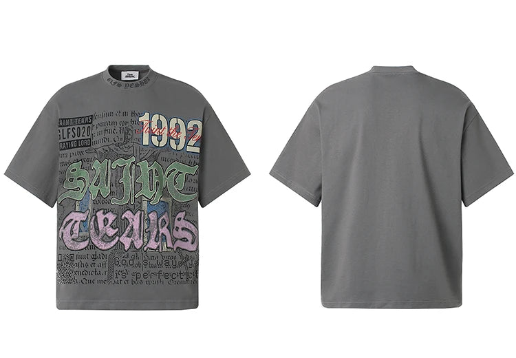 KOOPER™ Oversized Graffiti Gothic Tee – Vintage Hip Hop Streetwear 100% Cotton