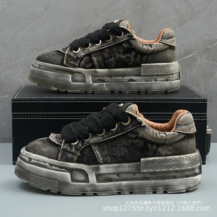 KOOPER™ Retro Washed Denim Board Shoes – Unisex Canvas Sports & Casual Sneakers
