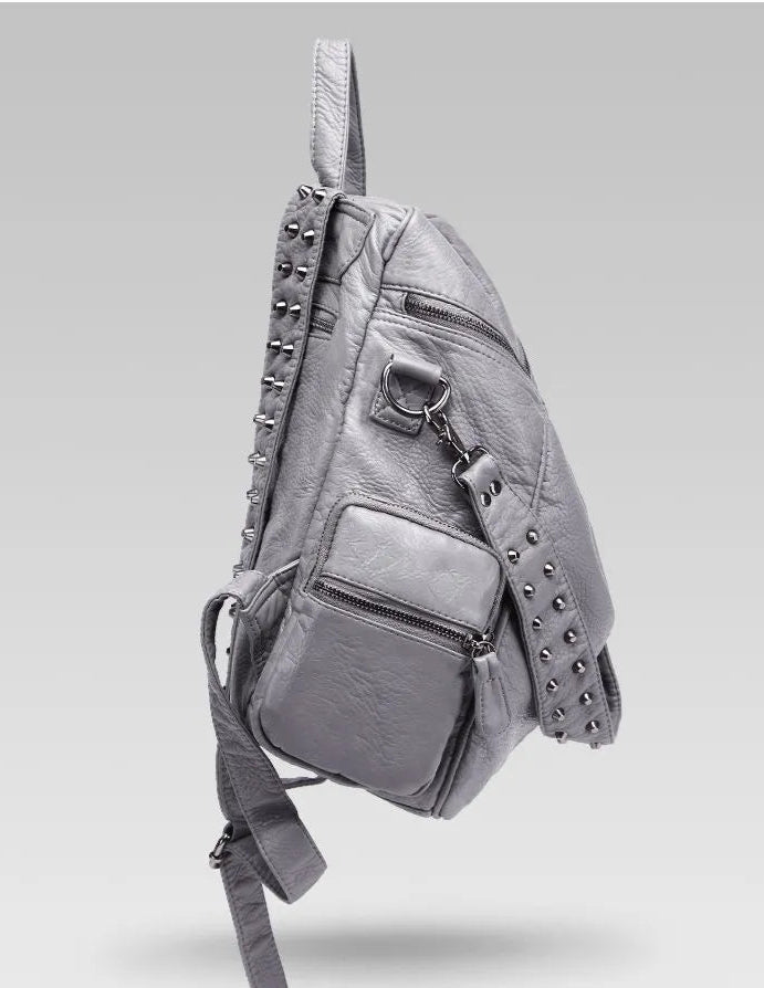 KOOPER™ Sheepskin Rivet Backpack – Korean Style Large-Capacity Leather Bookbag