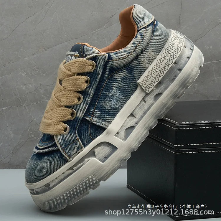 KOOPER™ Retro Washed Denim Board Shoes – Unisex Canvas Sports & Casual Sneakers