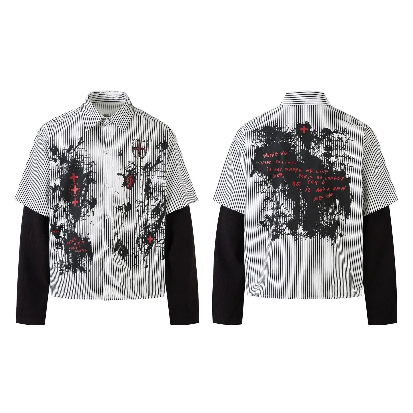 KOOPER™ Retro American Striped Shirt – Abstract Pattern Long Sleeve Streetwear
