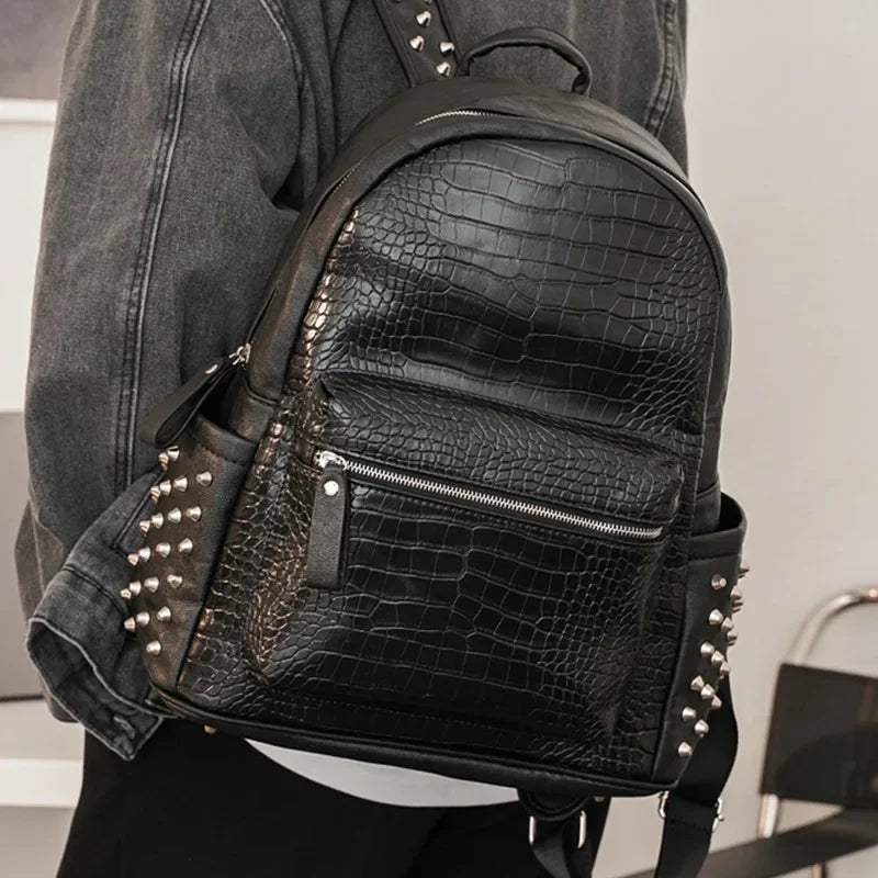 KOOPER™ Alligator Embossed Rivet Backpack – Luxury Unisex Laptop & School Bag