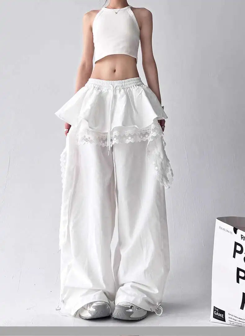 KOOPER™ Y2K Lace Patchwork Cargo Pants – Harajuku Wide Leg Streetwear