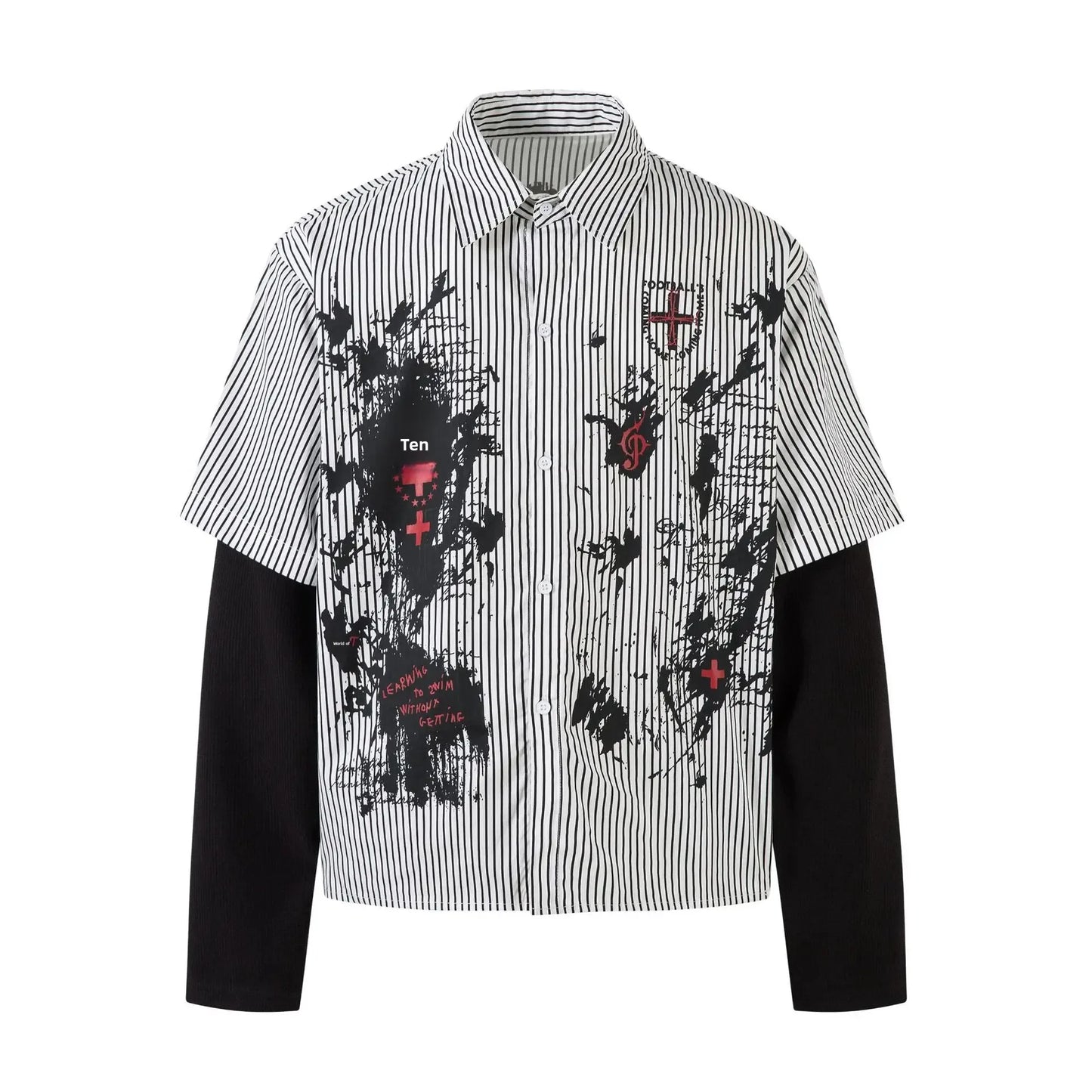 KOOPER™ Retro American Striped Shirt – Abstract Pattern Long Sleeve Streetwear