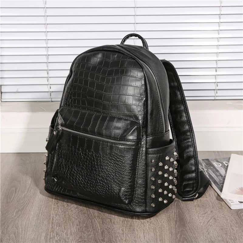 KOOPER™ Alligator Embossed Rivet Backpack – Luxury Unisex Laptop & School Bag