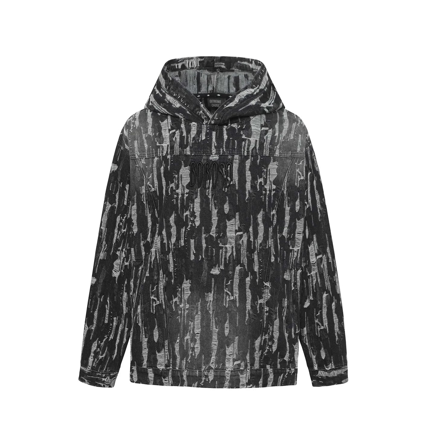 KOOPER™ Ripped Denim Hoodie – American Letter Embroidery High Street Unisex Sweatshirt