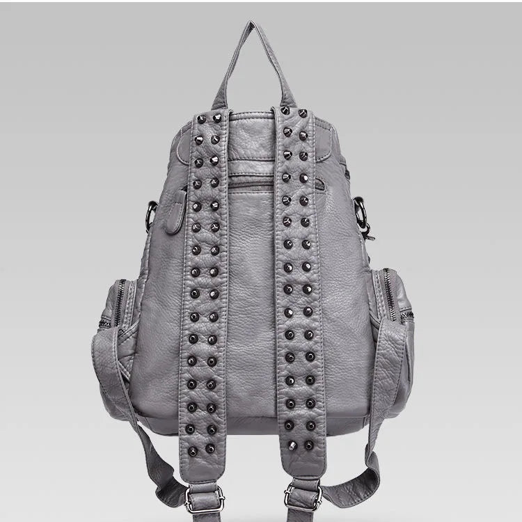 KOOPER™ Sheepskin Rivet Backpack – Korean Style Large-Capacity Leather Bookbag