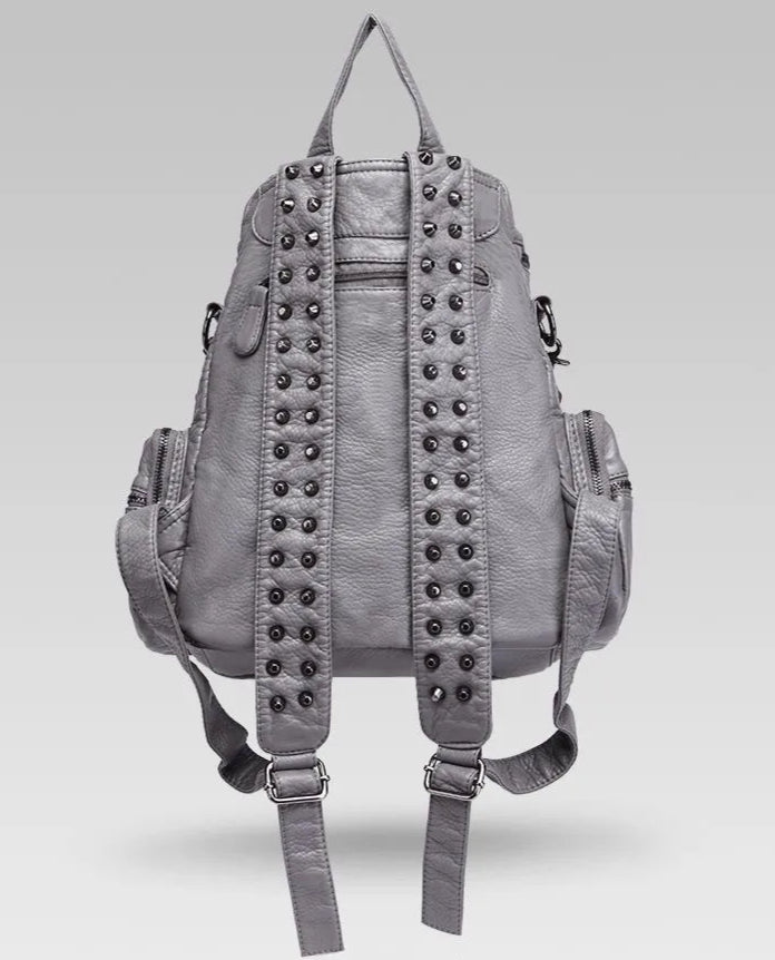 KOOPER™ Sheepskin Rivet Backpack – Korean Style Large-Capacity Leather Bookbag