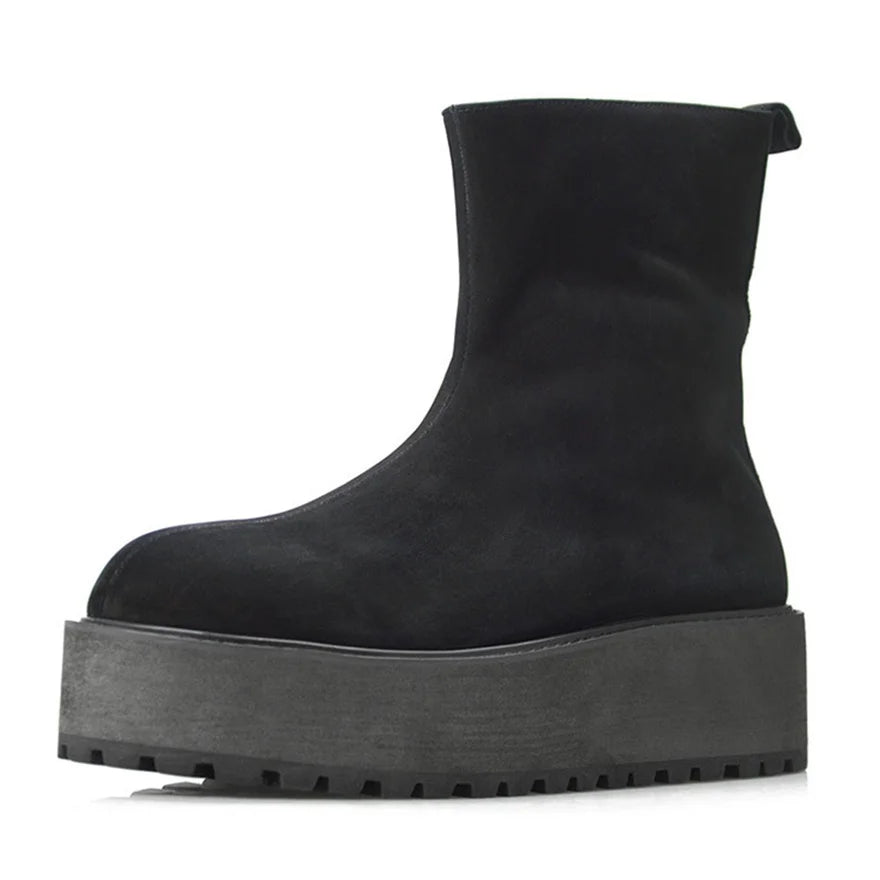 KOOPER™ Vantage Handmade Luxury Leather Chunky Sole Boots – Custom Retro Zipper Design