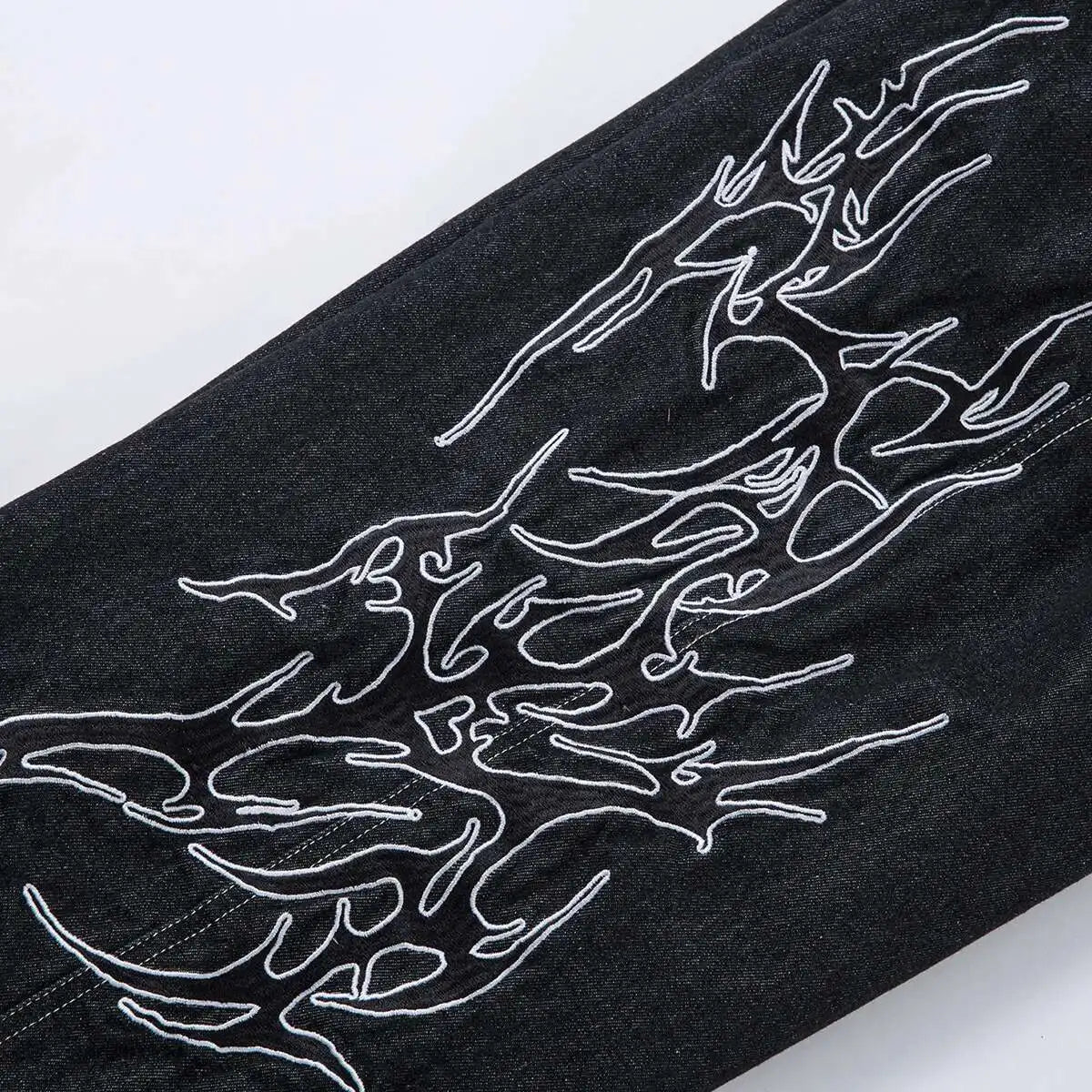 KOOPER™ Vintage Embroidered Black Jeans – Loose Fit Wide Leg Streetwear